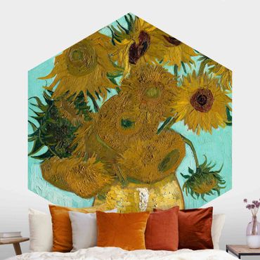 Papel de parede hexagonal Vincent Van Gogh - Vase With Sunflowers