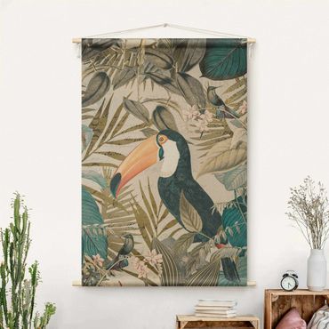 Tapeçaria de parede Vintage Collage - Toucan In The Jungle