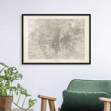 Quadros com moldura Vintage Map Paris