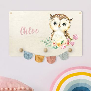 Cabide de parede infantil Forest Animal Baby Owl With Customised Name