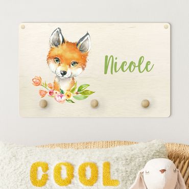 Cabide de parede infantil Forest Animal Baby Fox With Customised Name