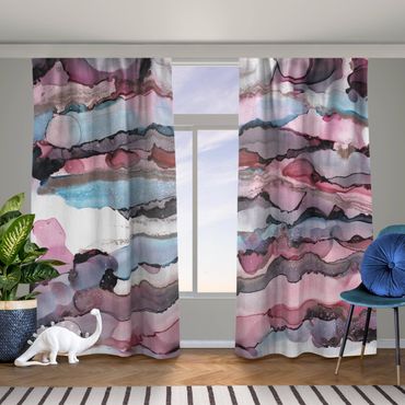 Cortinas Surfing Waves In Purple With Pink Gold
