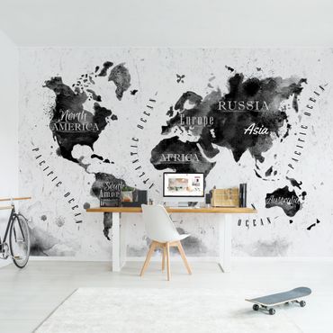 Mural de parede World Map Watercolour Black
