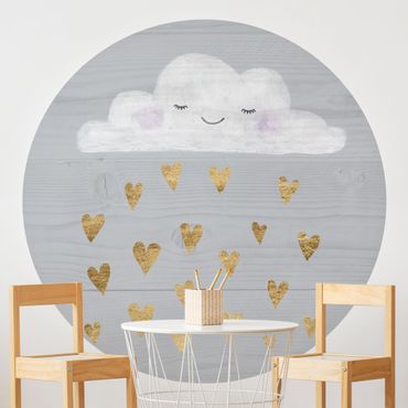 Papel de parede redondo Cloud With Golden Hearts