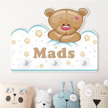 Cabide de parede infantil Clouds Teddy With Customised Name