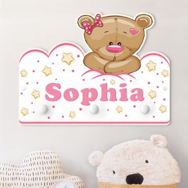 Cabide de parede infantil Clouds Teddy Pink With Customised Name