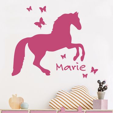 Autocolantes de parede Horse With Butterflies With Customised Name