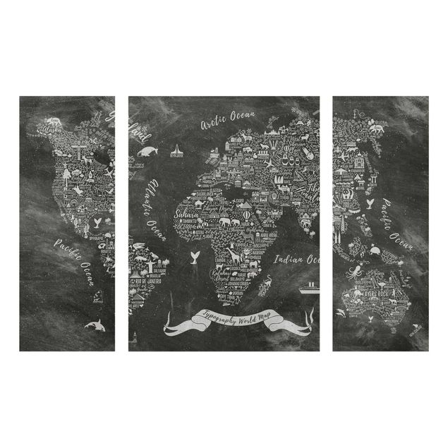 Quadros cidades Chalk Typography World Map