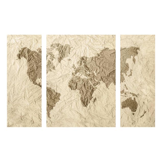 Quadros em vidro mapas Paper World Map Beige Brown