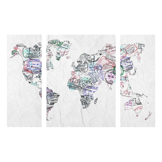 Quadros em vidro frases Passport Stamp World Map