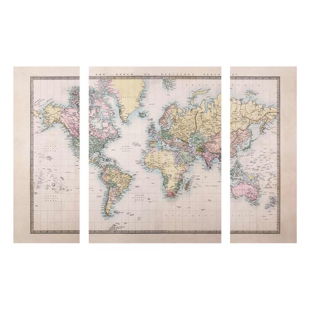 Quadros em vidro mapas Vintage World Map Around 1850