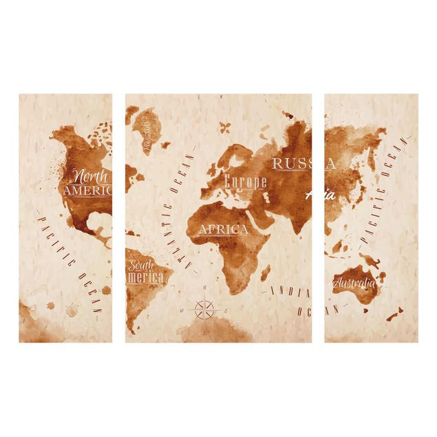 Quadros em vidro mapas World Map Watercolour Beige Brown