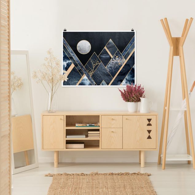 Posters quadros famosos Golden Moon Abstract Black Mountains