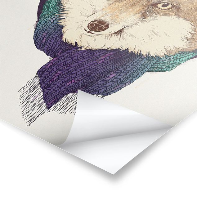 decoração quadros Illustration Fox Moon Purple Turquoise