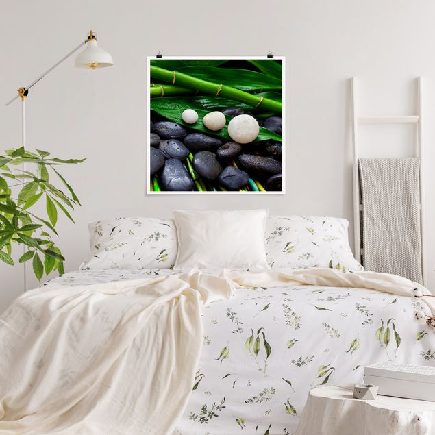 Posters flores Green Bamboo With Zen Stones
