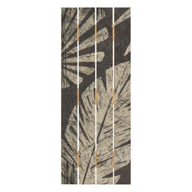 quadro de madeira para parede Palm Leaves Dark Grey Backdrop
