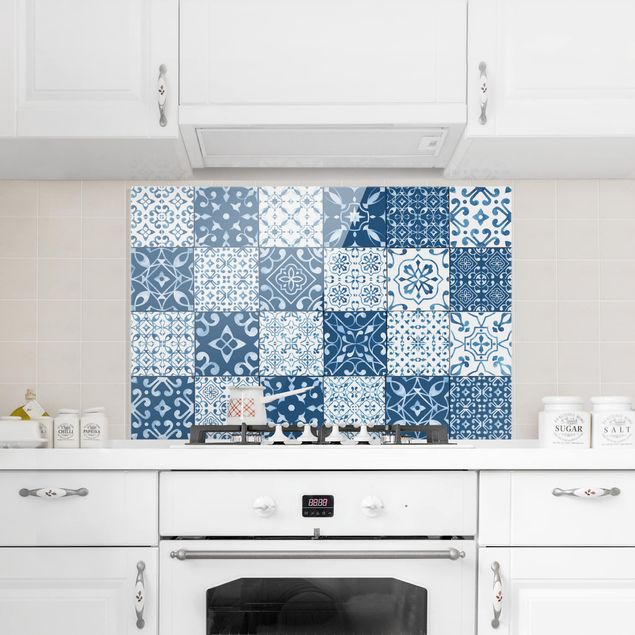Painel anti-salpicos de cozinha padrões Tile Pattern Mix Blue White