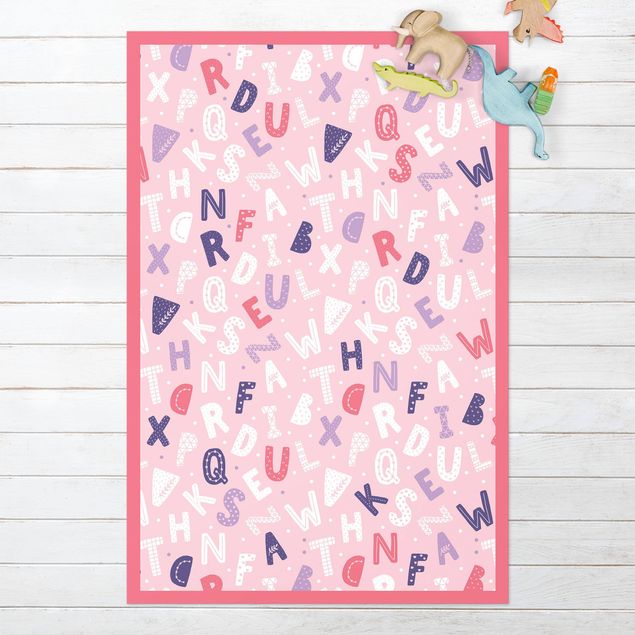 tapetes de exterior Alphabet With Hearts And Dots In Light Pink With Frame