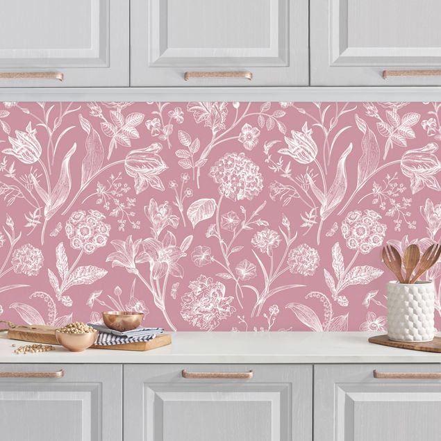 decoraçao para parede de cozinha Flower Dance On Antique Pink