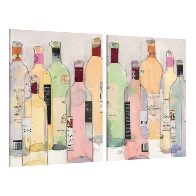 quadros em tela Wine Bottles In Water Color Set I