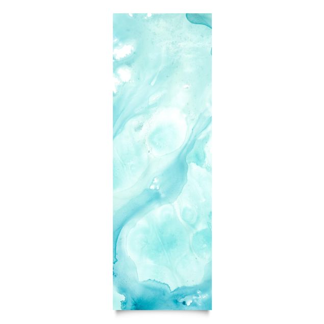Papel autocolante para móveis armários Emulsion In White And Turquoise I