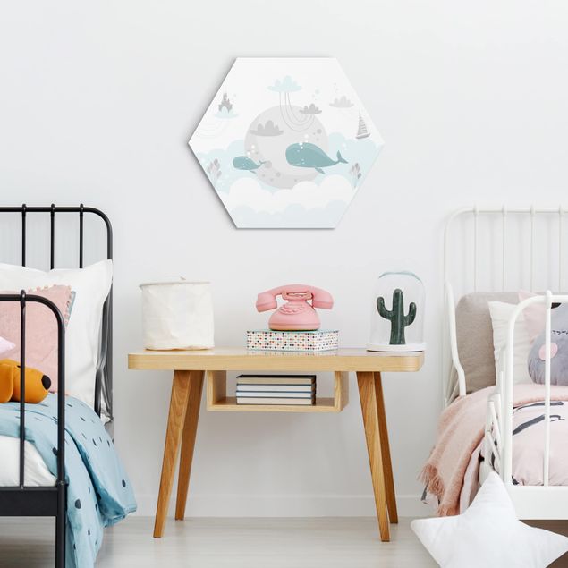 quadros modernos para quarto de casal Clouds With Whale And Castle