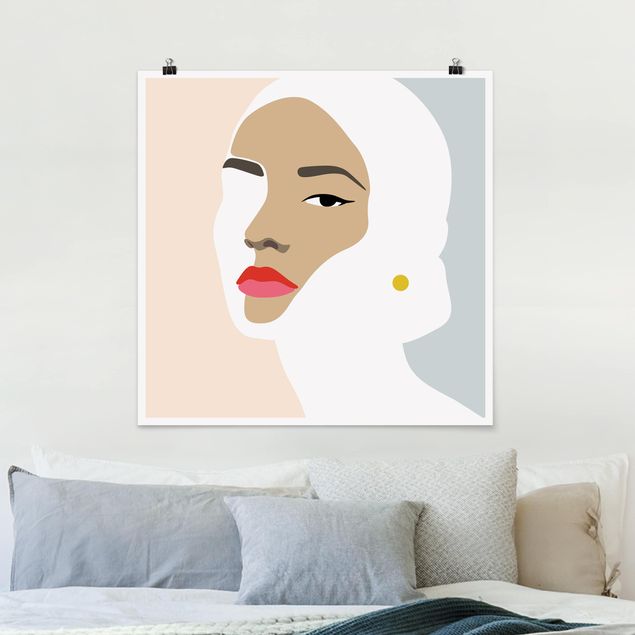 Quadros por movimento artístico Line Art Portrait Woman Pastel Grey