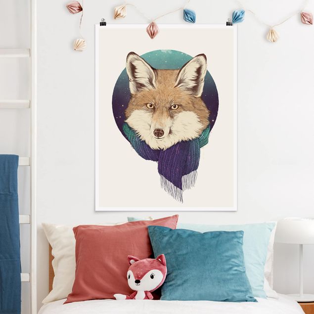 Posters quadros famosos Illustration Fox Moon Purple Turquoise