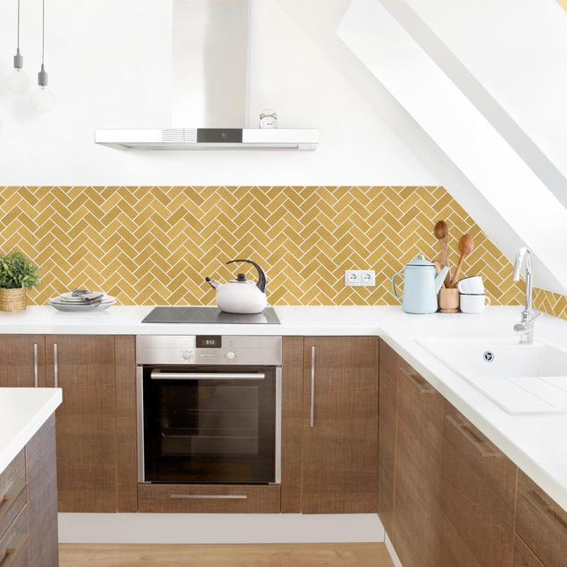 Backsplash de cozinha imitação azulejos Fish Bone Tiles - Golden Look White Joints
