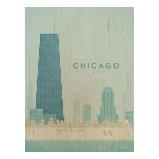 Quadros em madeira vintage Travel Poster - Chicago