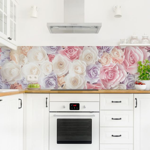 painel anti salpicos cozinha Pastel Paper Art Roses