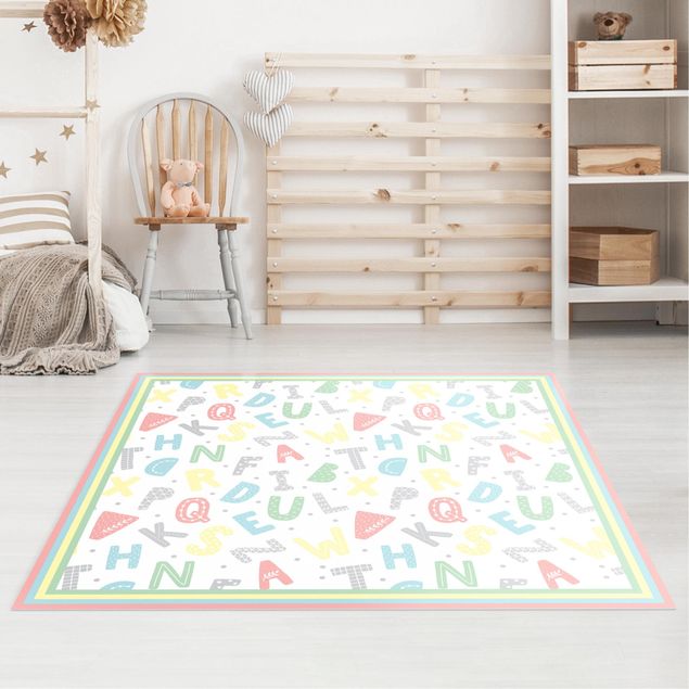 tapete para sala moderno Alphabet In Pastel Colours With Frame