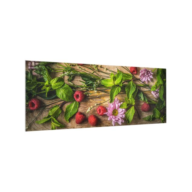 Painel anti-salpicos de cozinha temperos e ervas aromáticas Flowers Raspberry Mint