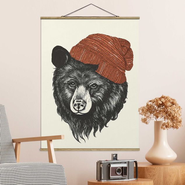 Quadros ursos Illustration Bear With Red Cap Drawing