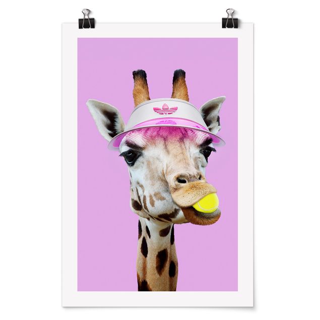 Quadros girafas Giraffe Playing Tennis