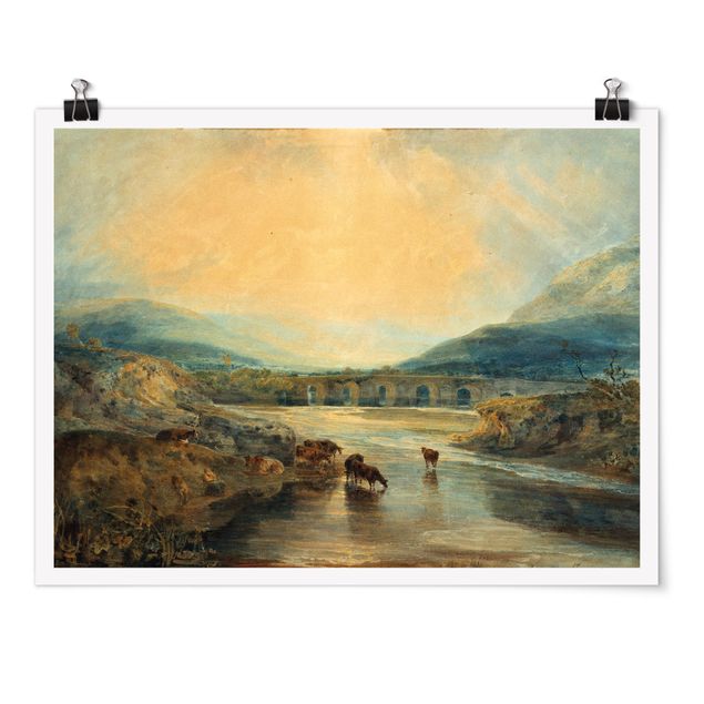 Quadros montanhas William Turner - Abergavenny Bridge, Monmouthshire: Clearing Up After A Showery Day