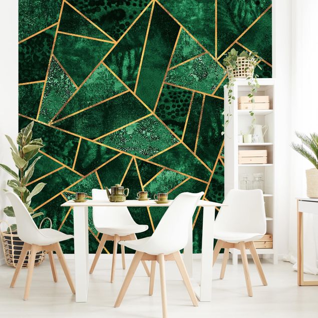 papel de parede geometria Dark Emerald With Gold