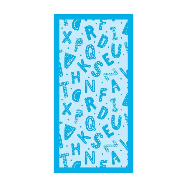 Tapetes azuis Alphabet With Hearts And Dots In Blue With Frame