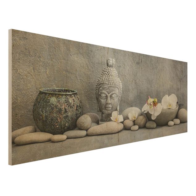 decoraçao para parede de cozinha Zen Buddha With White Orchids