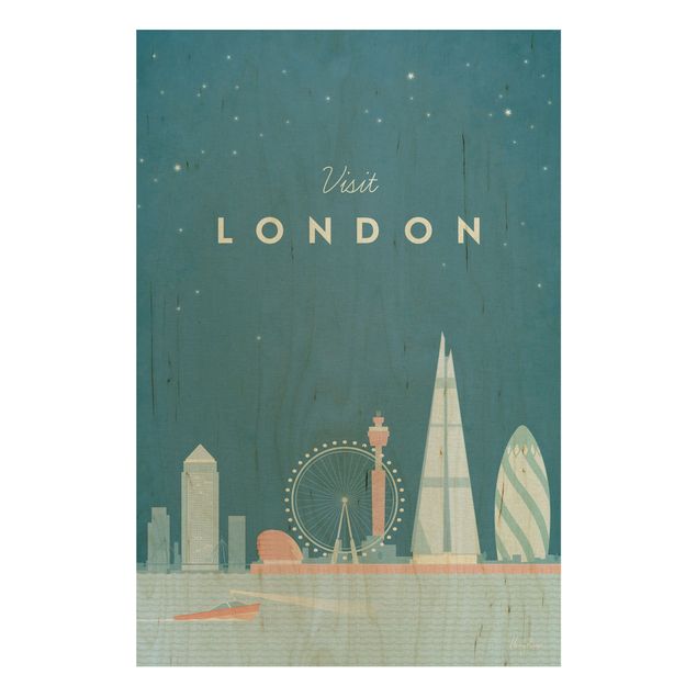 Quadros em madeira vintage Travel Poster - London