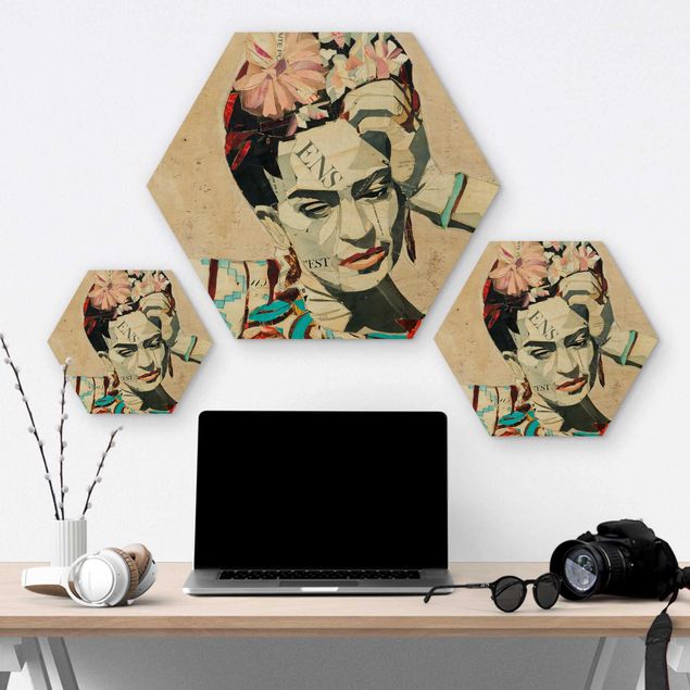 Quadros hexagonais Frida Kahlo - Collage No.1