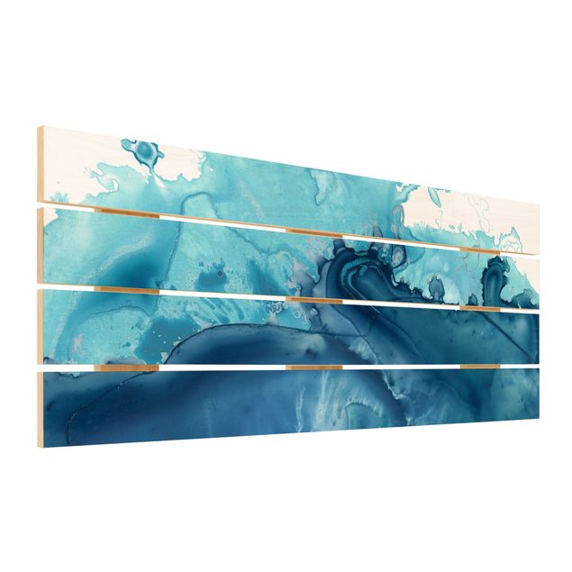 quadro de madeira para parede Wave Watercolour Blue l