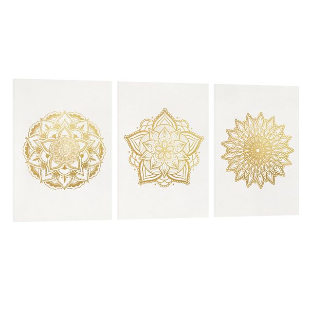 Quadros mandalas Mandala Flower Sun Illustration Set Gold