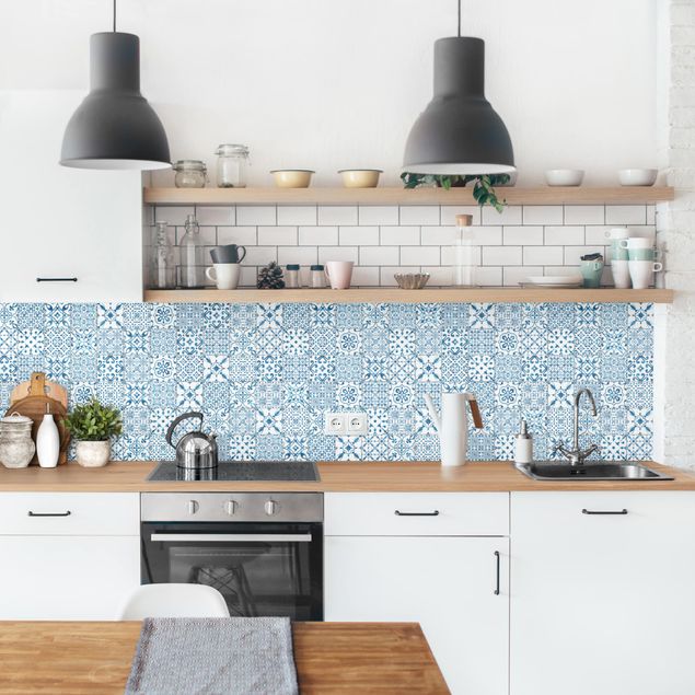 painel anti salpicos cozinha Patterned Tiles Blue White