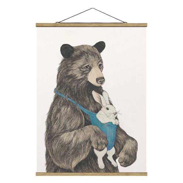 quadros decorativos para sala modernos Illustration Bear And Bunny Baby