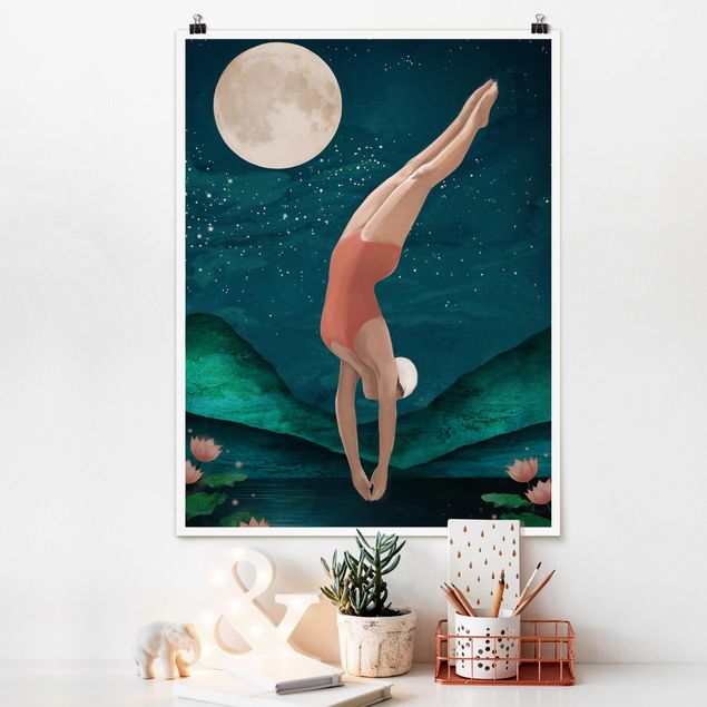 Posters quadros famosos Illustration Bather Woman Moon Painting