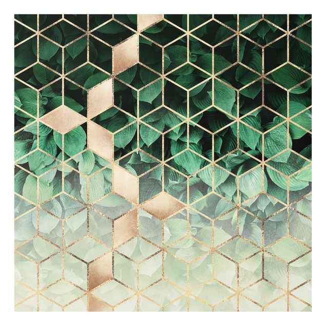 Quadros de Elisabeth Fredriksson Green Leaves Golden Geometry