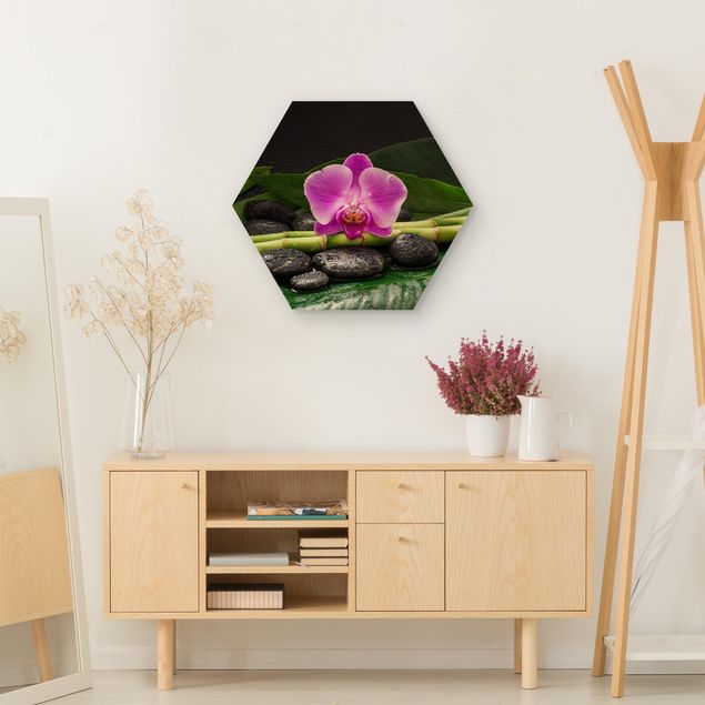 Quadros bambu Green Bamboo With Orchid Blossom