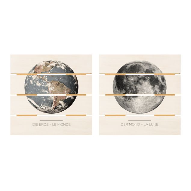 Quadros em madeira Moon And Earth