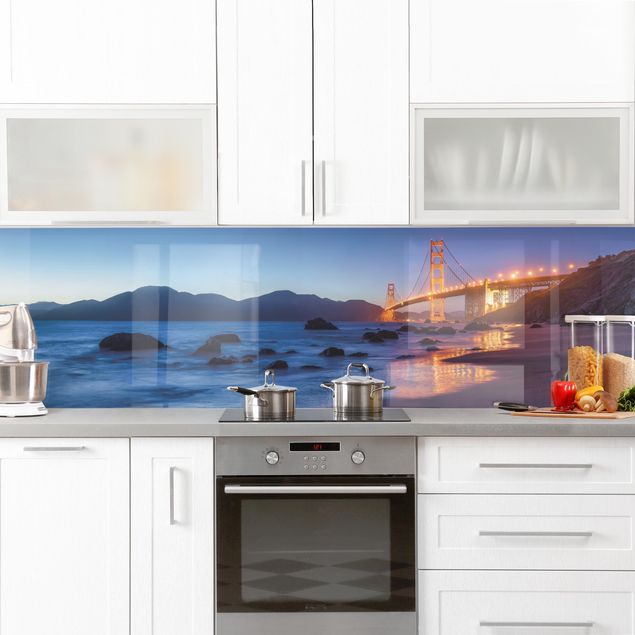 Backsplash de cozinha cidades e paisagens urbanas Golden Gate Bridge At Dusk